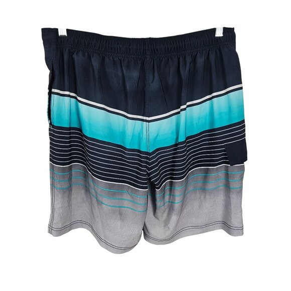 Mens George Swimsuit Trunks Navy Blue Aqua Gray Drawstring Waist Size L 36-38 - Picture 4 of 9